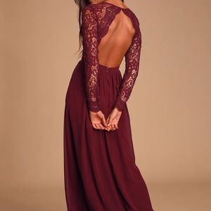 Lulu’s “Awaken My Love White Long Sleeve Lace Maxi Dress”